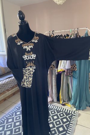 Gandoura noir motif léopard