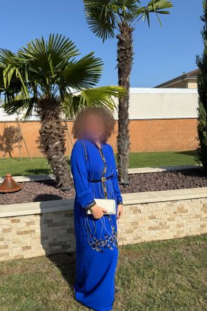 Caftan perlé à la main Bleu roi