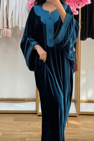 Caftan velour de soie Bleu pétrole
