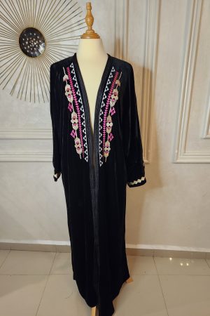 Kimono velour noir motif coloré