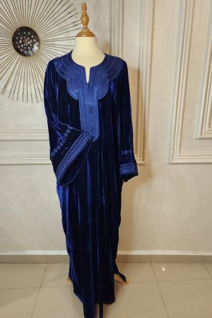 Caftan velour de soie bleu marine