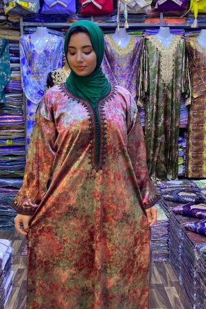 Caftan velour Rose et vert