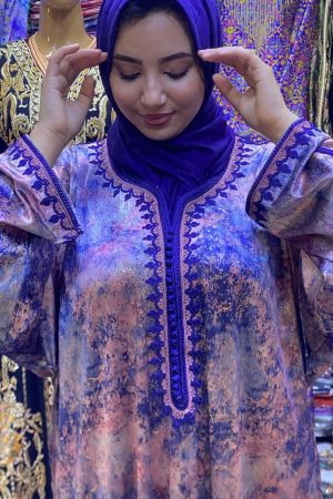 Caftan velour  Rose et bleu