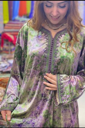Caftan velour Violet et sfifa verte